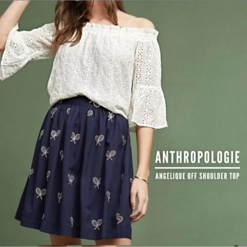 Anthropologie ✦ Floreat Angelique Blouse ✦ Off-Shoulder Eyelet ✦ White Cotton XS - Picture 5 of 6